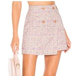 Privacy Please Revolve Miriam Lavender Wrap Tweed Button-Front Mini Skirt S